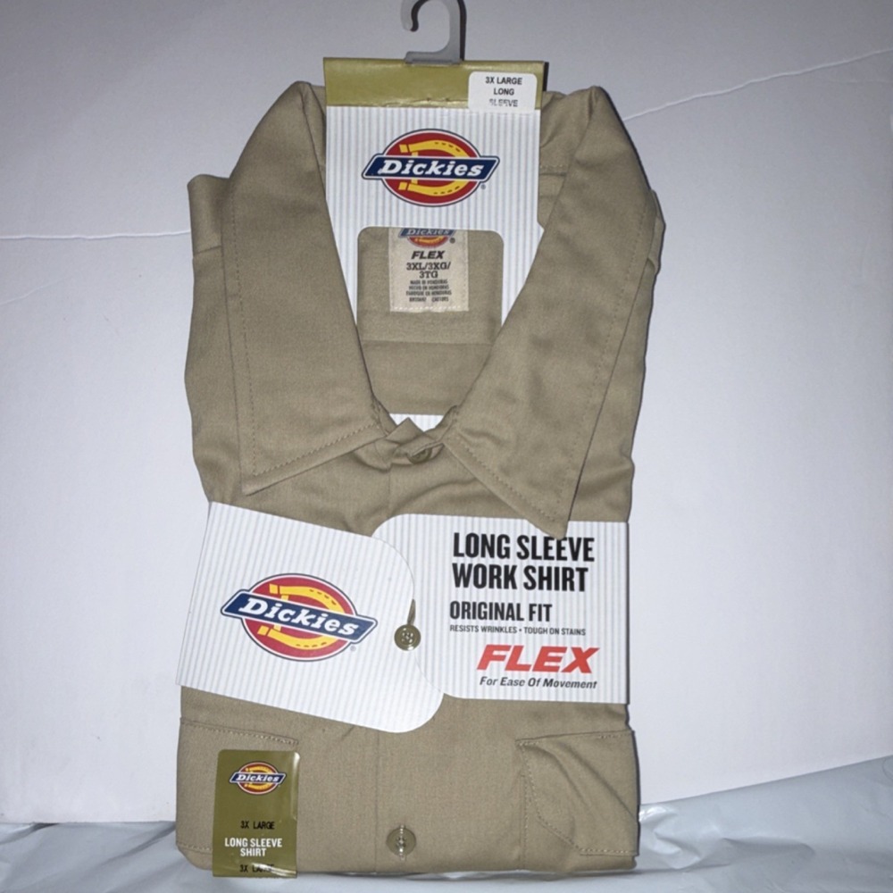Dickies Men's 3XL Beige Long Sleeve Twill Work Shirt NWT Mechanic Uniform